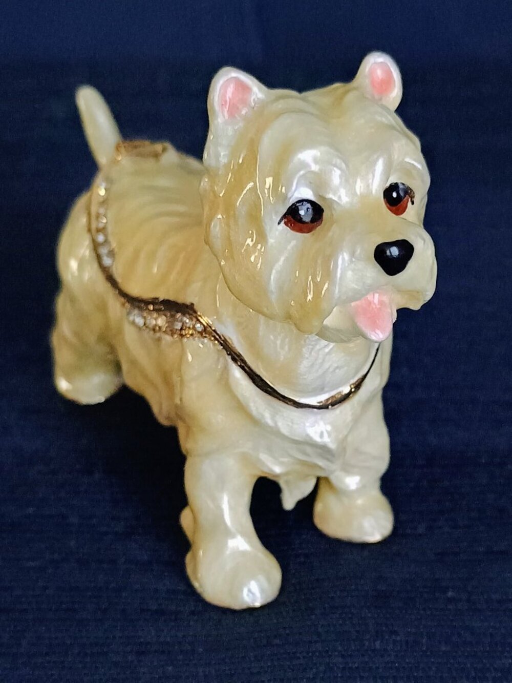 White Terrier Dog Jeweled Enameled Trinket Box
